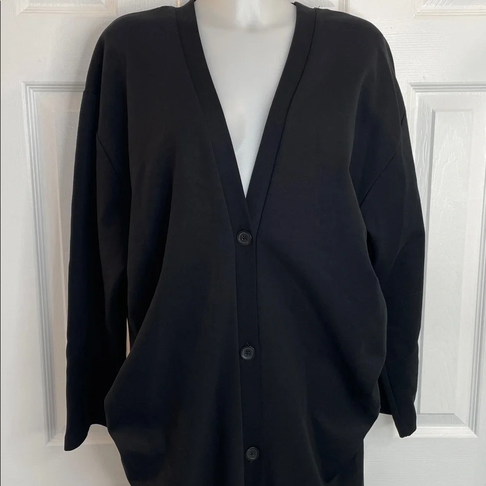 ZARA LONG RUCHED BUTTON-DOWN OVERSIZED COCOON STYLE CARDIGAN JACKET BLACK SZ M